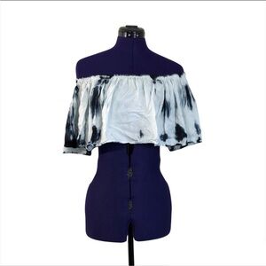 Missguided Blue White Tie Dye Strapless Crop Top